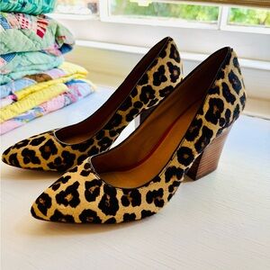 Crown Vintage Leopard Print Women's Wooden Block Heels